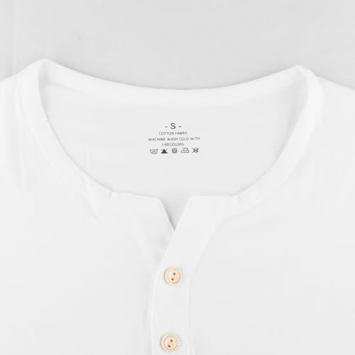 palglg Mens Long Sleeve Muscle Slim Fitted Cotton Henley T-Shirt with Buttons White L - Image 2