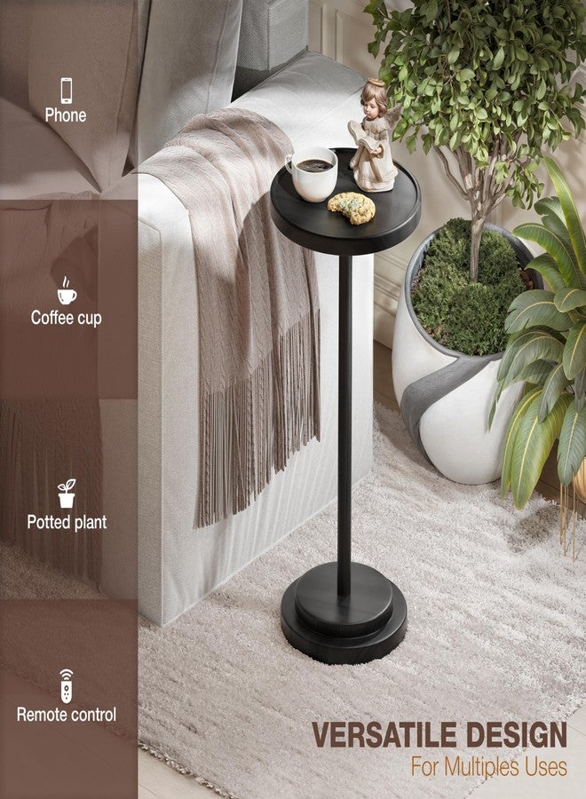 BLUEWEST Drink Table, 24.4" Tall Compact Side Table with Phone Slot and Weighted Base, Durable Pedestal Table Accent for Living Room (Flat, Walnut) (Black, Double Base) - Image 5