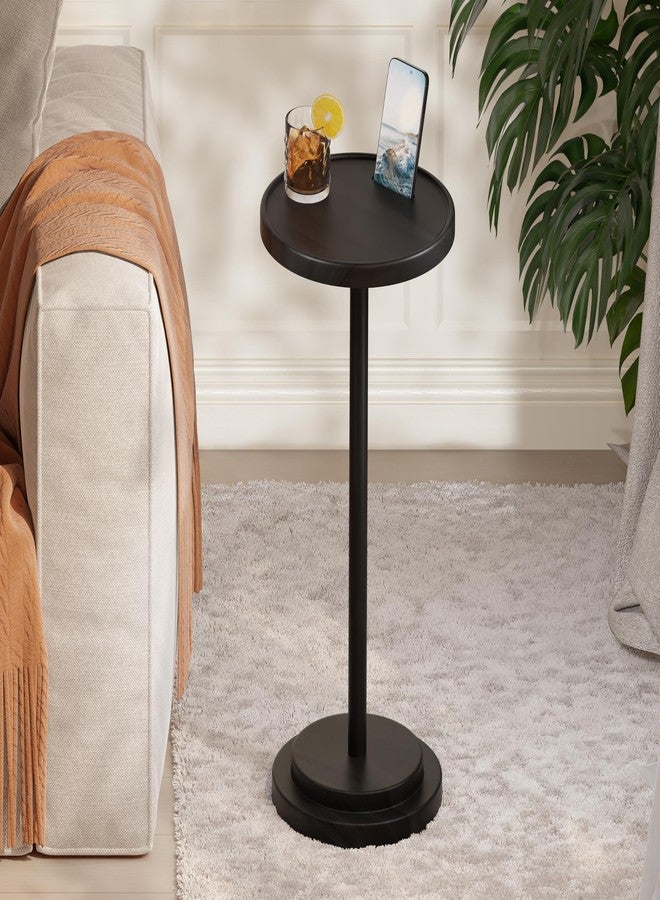 BLUEWEST Drink Table, 24.4" Tall Compact Side Table with Phone Slot and Weighted Base, Durable Pedestal Table Accent for Living Room (Flat, Walnut) (Black, Double Base) - Image 1