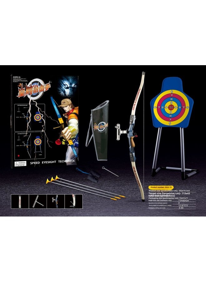 Traditional Sucker Children's Bow And Arrow Toy Parent-child Outdoor Scenic Spot Archery Shooting Toy Recurve Bow Emperor Brand Shooter-Color:Big Blue Bow +3 Arrows + Quiver Finger Cover + Vertical Target (E-Commerce Box) - Image 1