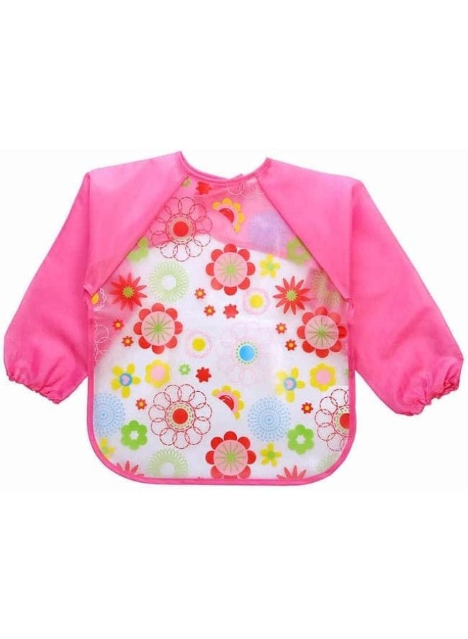 SUPAAR 2 Pcs Baby Bib Waterproof Long Sleeve Bib Unisex Feeding Bibs Apron Lovely Cute Cartoon Bibs for Infant Toddler Pink - Image 1