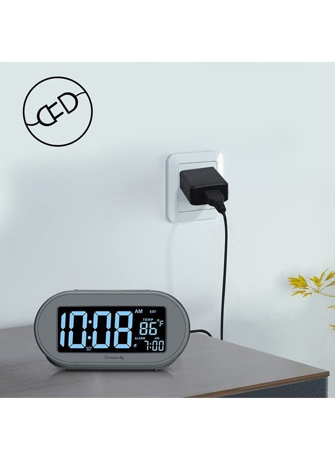 DreamSky - Auto Set Alarm Clock for Bedroom, Digital Desk Clock with 0-100% Dimmable Brightness Dimmer, Auto DST, Date, Temperature, USB Ports, Snooze, Electric Bedside Clock Nightstand - Image 1