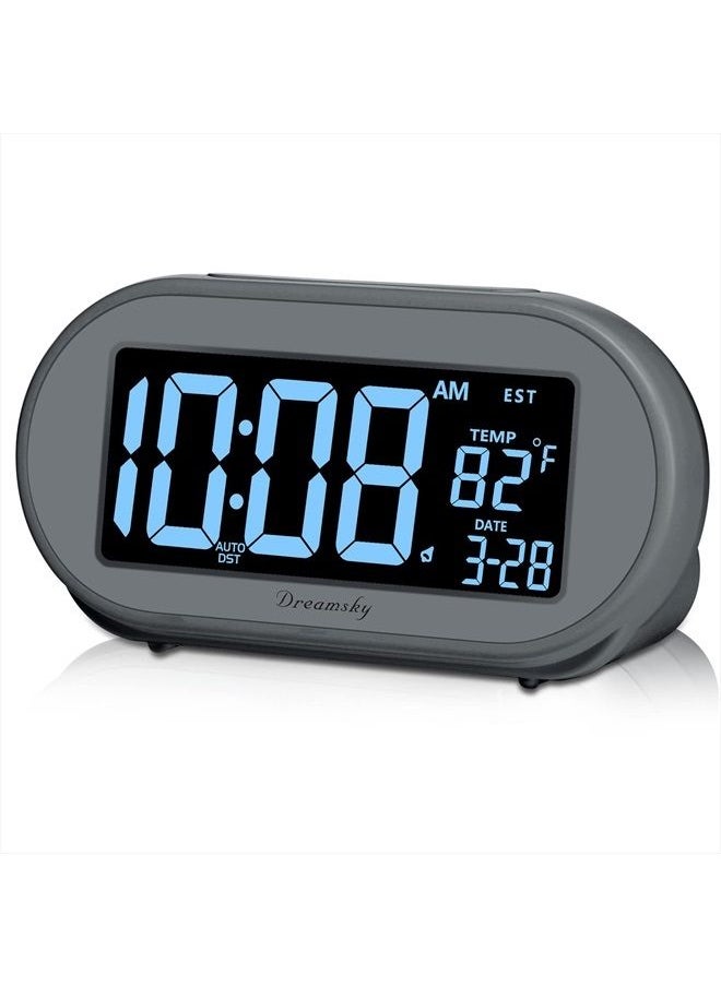 DreamSky - Auto Set Alarm Clock for Bedroom, Digital Desk Clock with 0-100% Dimmable Brightness Dimmer, Auto DST, Date, Temperature, USB Ports, Snooze, Electric Bedside Clock Nightstand - Image 1