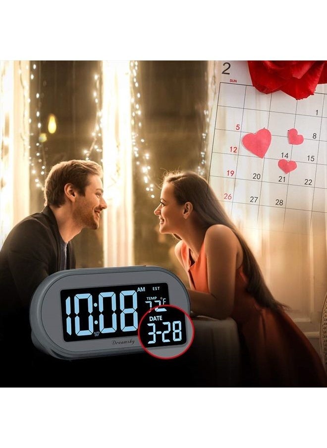 DreamSky - Auto Set Alarm Clock for Bedroom, Digital Desk Clock with 0-100% Dimmable Brightness Dimmer, Auto DST, Date, Temperature, USB Ports, Snooze, Electric Bedside Clock Nightstand - Image 1