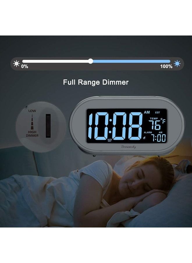 DreamSky - Auto Set Alarm Clock for Bedroom, Digital Desk Clock with 0-100% Dimmable Brightness Dimmer, Auto DST, Date, Temperature, USB Ports, Snooze, Electric Bedside Clock Nightstand - Image 1