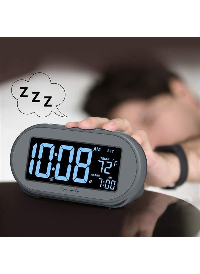DreamSky - Auto Set Alarm Clock for Bedroom, Digital Desk Clock with 0-100% Dimmable Brightness Dimmer, Auto DST, Date, Temperature, USB Ports, Snooze, Electric Bedside Clock Nightstand - Image 1