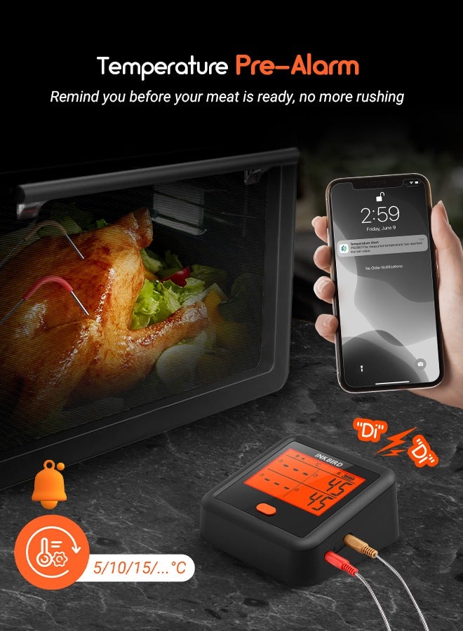 إنك بيرد Bluetooth مِحرار لحم INKBIRD بلوتوث IDT-34c-B للشواء والتدخين مع 4 مسابير لحم، شاشة LCD خلفية مُضاءة بتعتيم متدرج، تنبيه مسبق لدرجة الحرارة، إنذارات عالية/منخفضة، ومؤقتات - Image 4