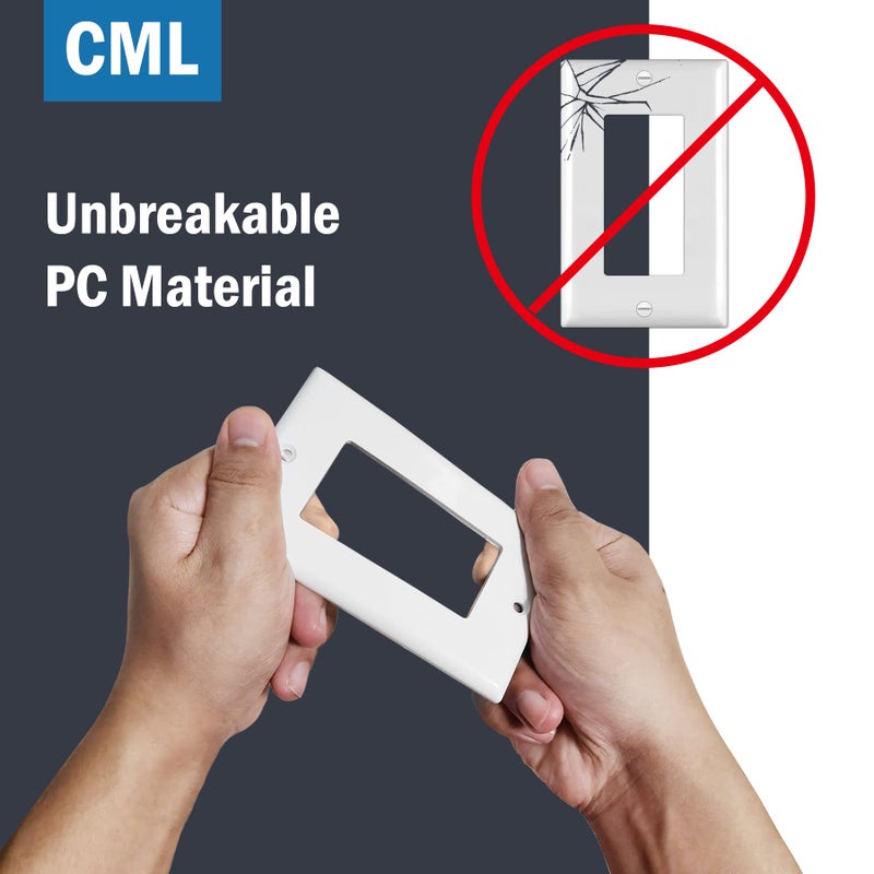 CML Hardware CML Decorator Wall Plates, 50 Pack Electrical Outlet Receptacle Covers, 1-Gang Switch Plates, Standard Size 2.76â€ x 4.5â€, Impact Resistant, UL Listed, White, Contractor Pack - Image 3