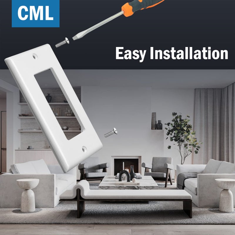 CML Hardware CML Decorator Wall Plates, 50 Pack Electrical Outlet Receptacle Covers, 1-Gang Switch Plates, Standard Size 2.76â€ x 4.5â€, Impact Resistant, UL Listed, White, Contractor Pack - Image 4