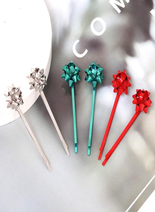 MOLOCH 6Pack Christmas Bow Hair Clip Hairpin Headdress Hair Bows Alligator Clips For Woman (red green silver) - Image 2