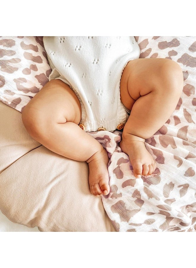 LifeTree Baby Muslin Swaddle Blankets Girl Newborn Receiving Blanket With Headband Bow Set Baby Swaddle Blush Leopard Print Nursery Swaddle Wrap  - Image 5