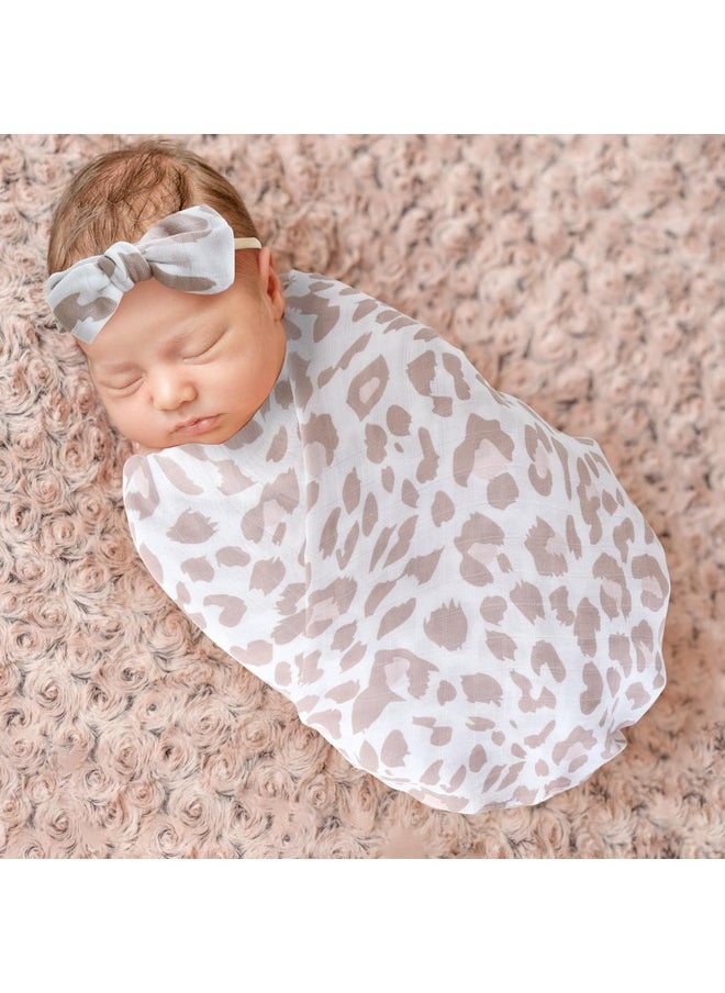 LifeTree Baby Muslin Swaddle Blankets Girl Newborn Receiving Blanket With Headband Bow Set Baby Swaddle Blush Leopard Print Nursery Swaddle Wrap  - Image 4