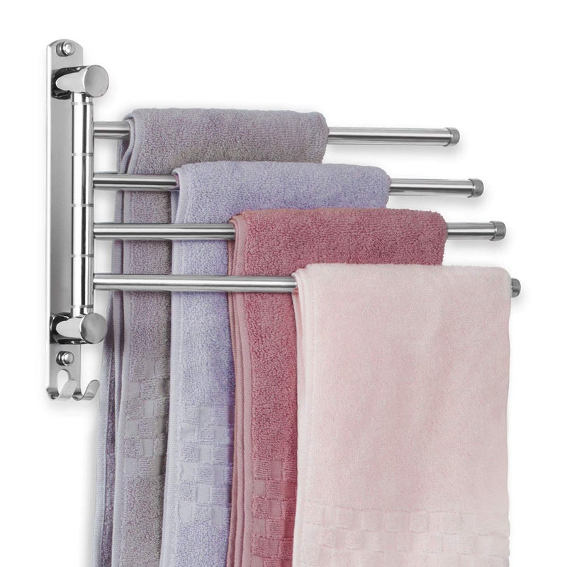 Bathroom Towel Rack JSVER 4 Arms Swivel Towel Holder Towel Bar Wall Mounted SUS304 Stainless Steel Space Saving Towel Rack Towel Racks for Bathroom Kitchen