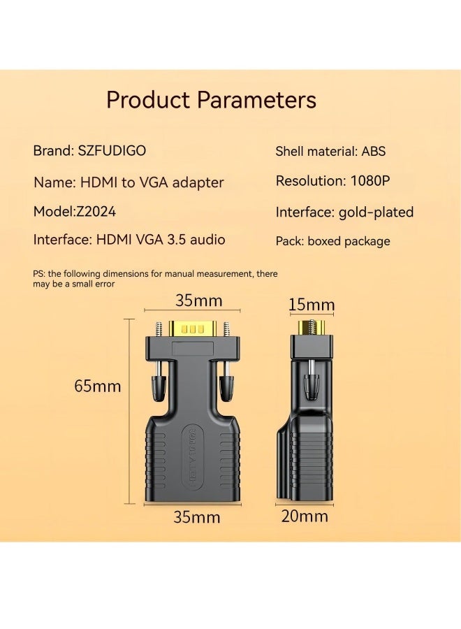 HDMI to VGA Adapter Converter, HDMI VGA Adapter Suitable for laptops, Old Computers, Monitors, projectors.HDMI to 3.5mmaudio Adapter, HDMI-To-Vga Adapters