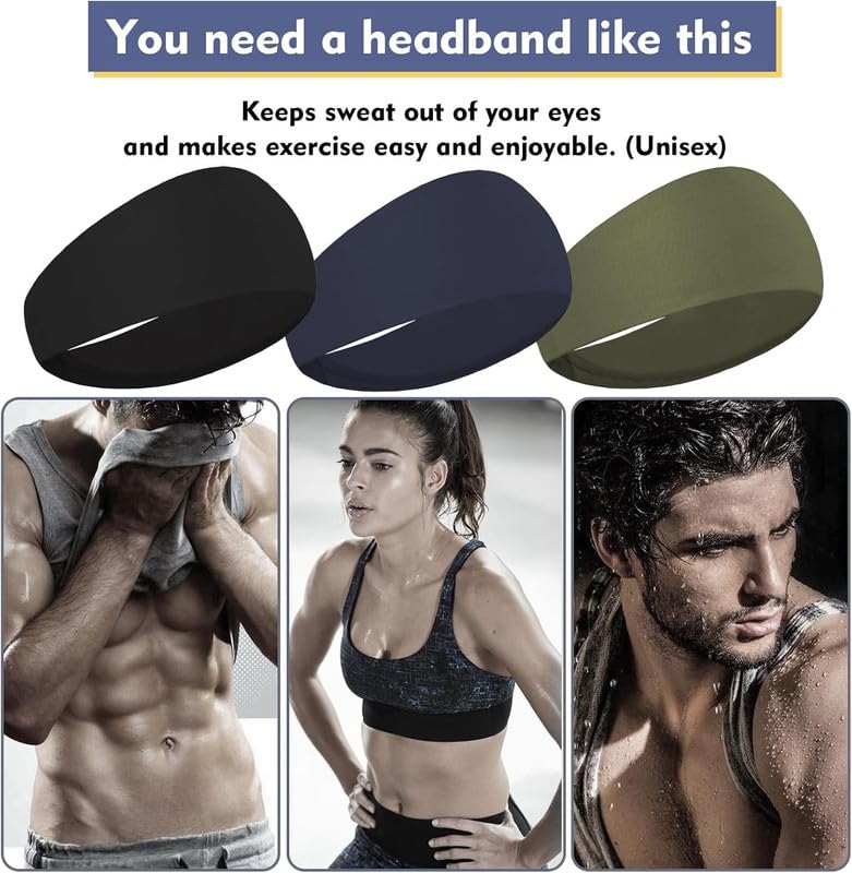 SAM SHOPPY Running Headbands for Men Sweatbands, Synthetic Wide, Moisture Wicking and Non-Slip Exercise Workout Headband for Men and Women, - Image 1