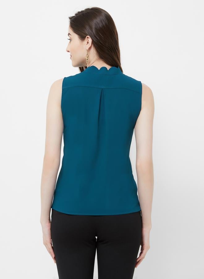 Mish Scalloped Edge Solid Shirt Style Top - Image 5