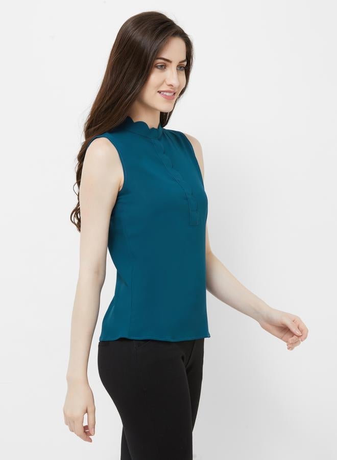 Mish Scalloped Edge Solid Shirt Style Top - Image 4