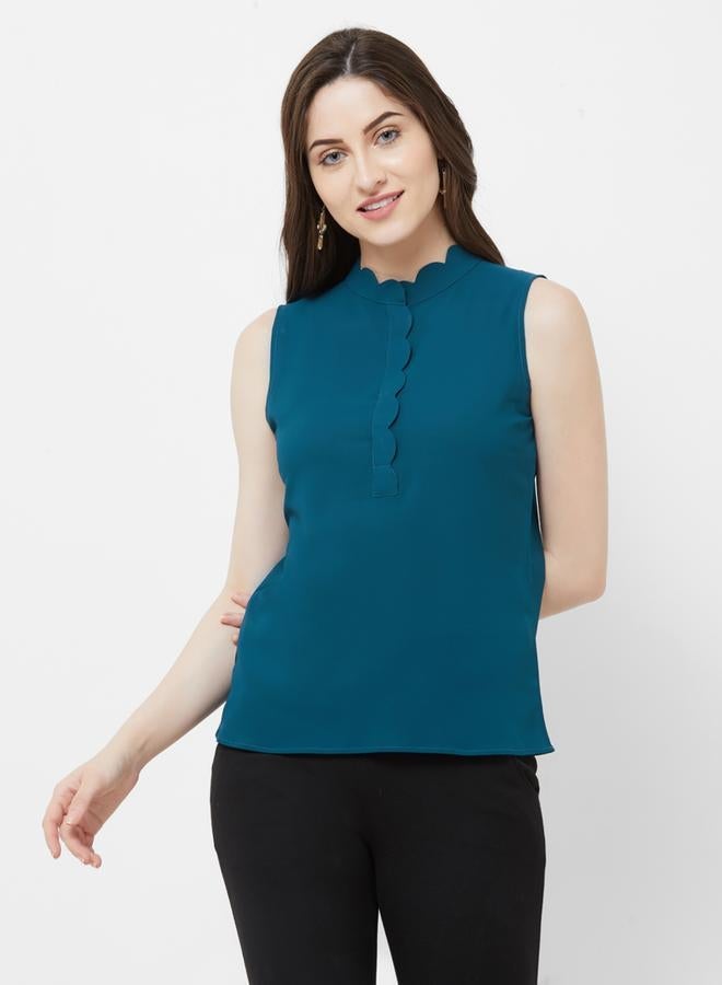 Mish Scalloped Edge Solid Shirt Style Top - Image 3