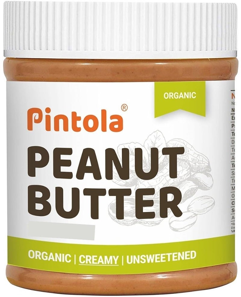 Pintola Organic Unsweetened Creamy Peanut Butter 340g | 100% organic peanuts | No added sugar | Vegan | Stir well for creaminess - Image 1