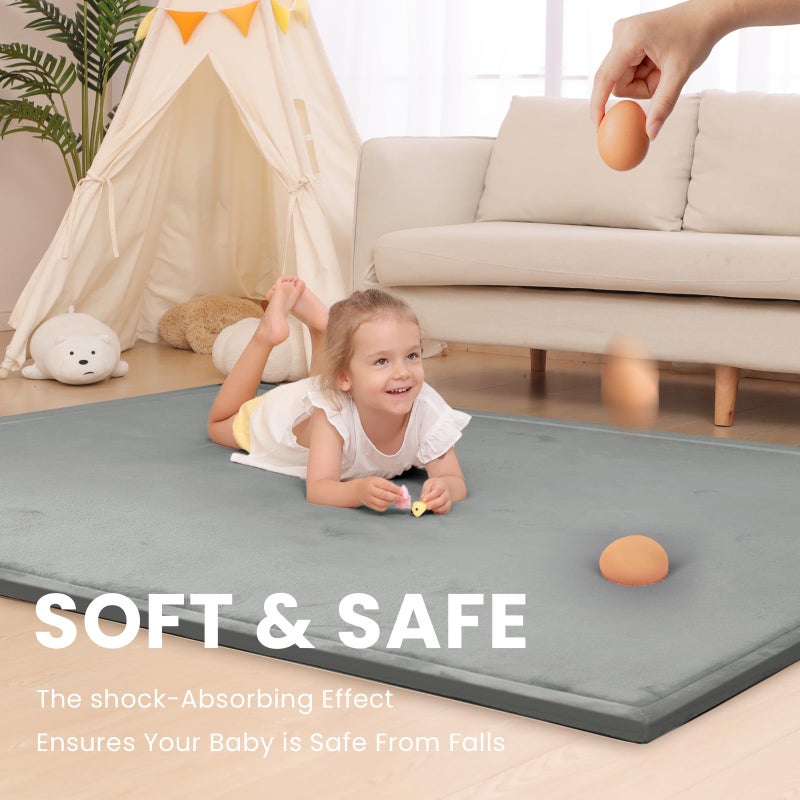 Huloo Sleep Baby Play Mat for Floor,1.3" Thick Elasti-Foam 74Ã—50 Playpen Mat for Toddlers Infant kids,Water-Repellent Soft Coral Velvet for Tummy Time, Non-Slip Backing for Crawling,Tatami Style(Dark Grey) - Image 3