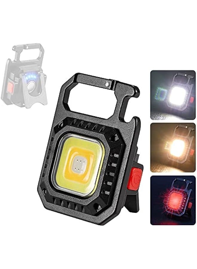 Mini COB Flashlight Portable Camping Light Rechargeable Keychain Light Emergency Light with 7 Light Modes Folding Bracket Bottle Opener Magnet Base  - Image 1
