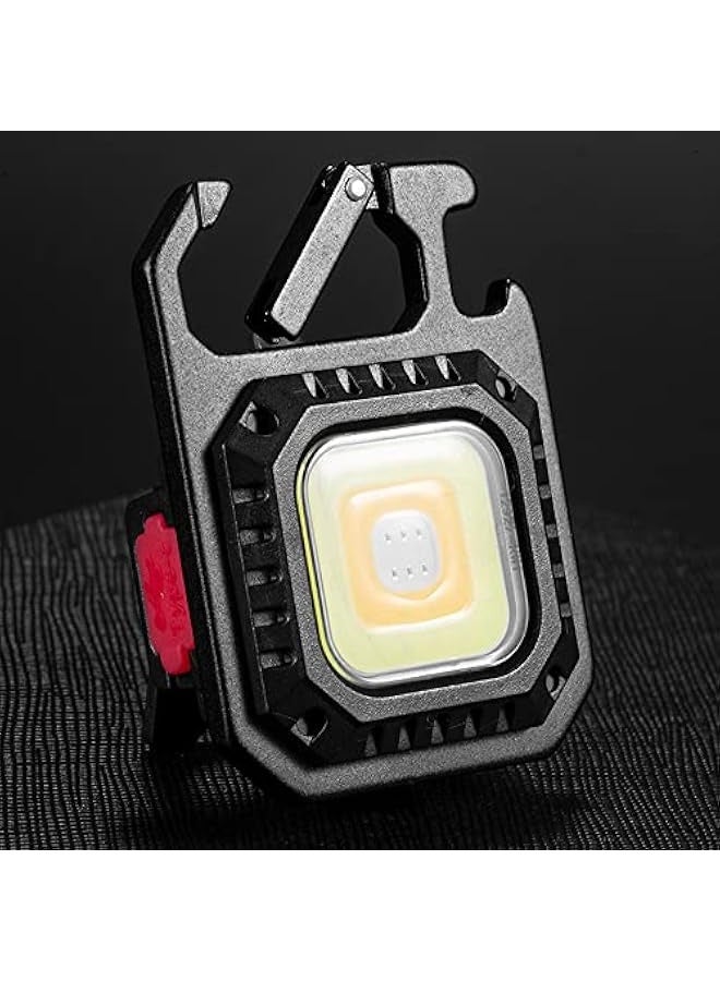 Mini COB Flashlight Portable Camping Light Rechargeable Keychain Light Emergency Light with 7 Light Modes Folding Bracket Bottle Opener Magnet Base  - Image 3