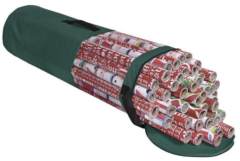 ProPik Wrapping Paper Storage Bag Christmas Gift Wrap Organizer Stores Up to 24 Rolls 40 Inch Heavy Duty Polyester plus PVC Clear Bag with Handles