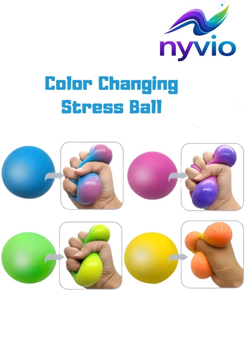 Stress Color Changing ball- Sensory Squeeze Toys Squishy Balls for Teens Kids and Adults Stress Relief Balls for Stocking Party Bundle - 4 Pack(Green/Yellow/Blue/Pink)l