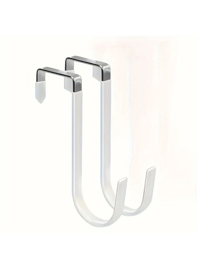 2pcs Nail Free Rubber Dipped Hook White Heavy Duty Door Hanger For Clothes Towels - Image 1