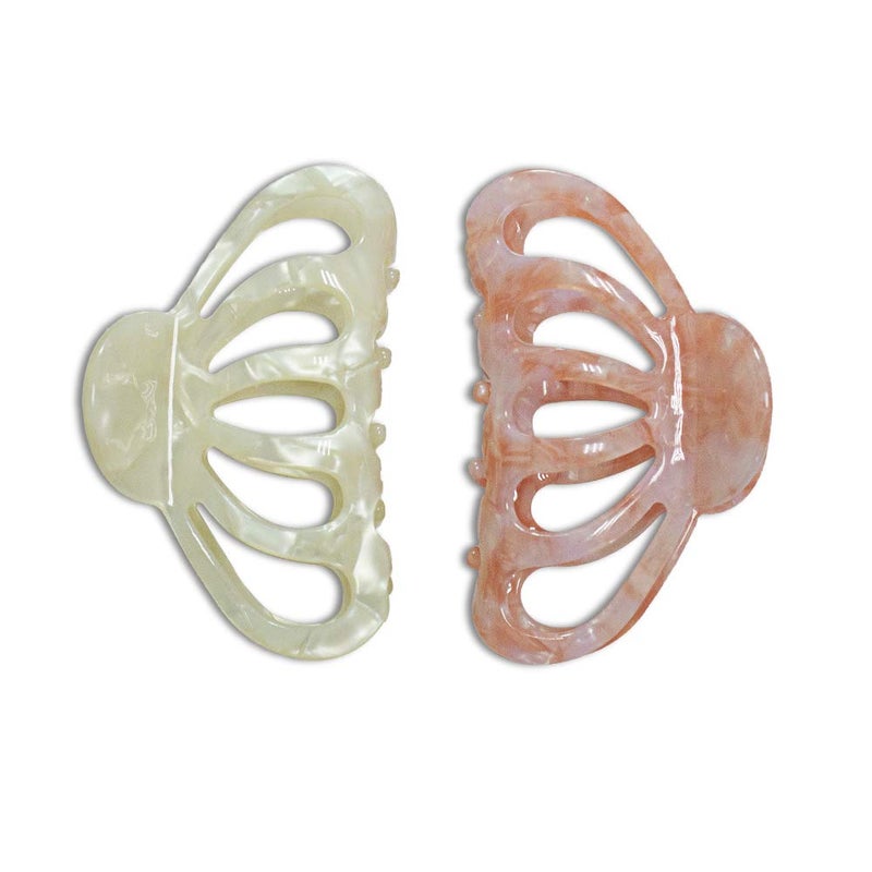 Women Medium Resin Hair Claw Clips for Long Hair Handmade tortoise Non Slip Grip Hair Jaw Clips Pearlescent Beige and PInk