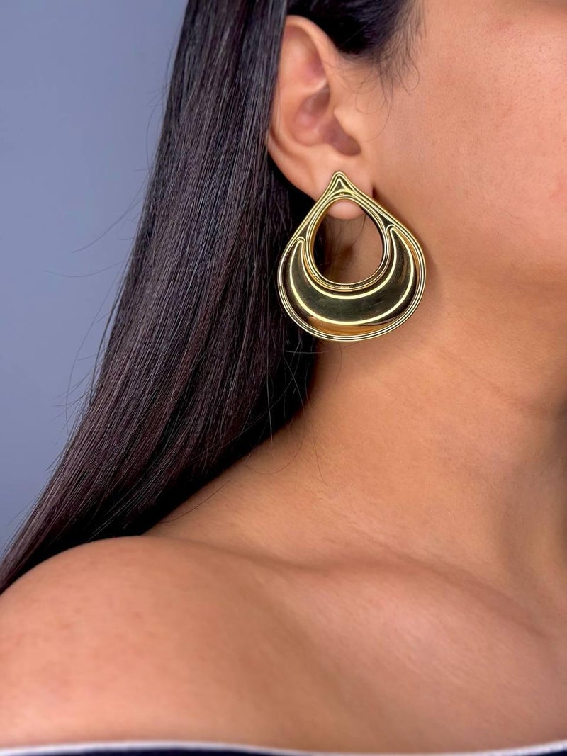 فلافي أقراط ذهبية مرصعة بنمط دمعة - إكسسوارات نسائية عصرية