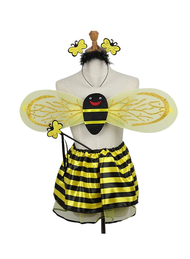 Girls 4 Piece Bee Costume With Wings, Headband, Skirt and Wand Skirt Costume - Image 4