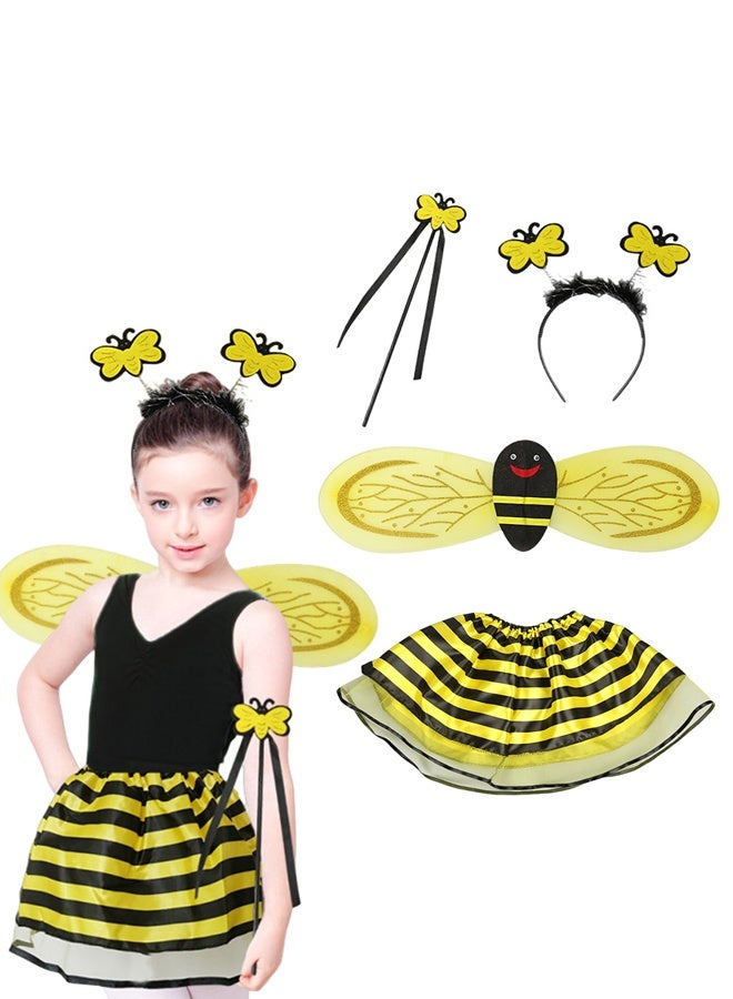 Girls 4 Piece Bee Costume With Wings, Headband, Skirt and Wand Skirt Costume - Image 1