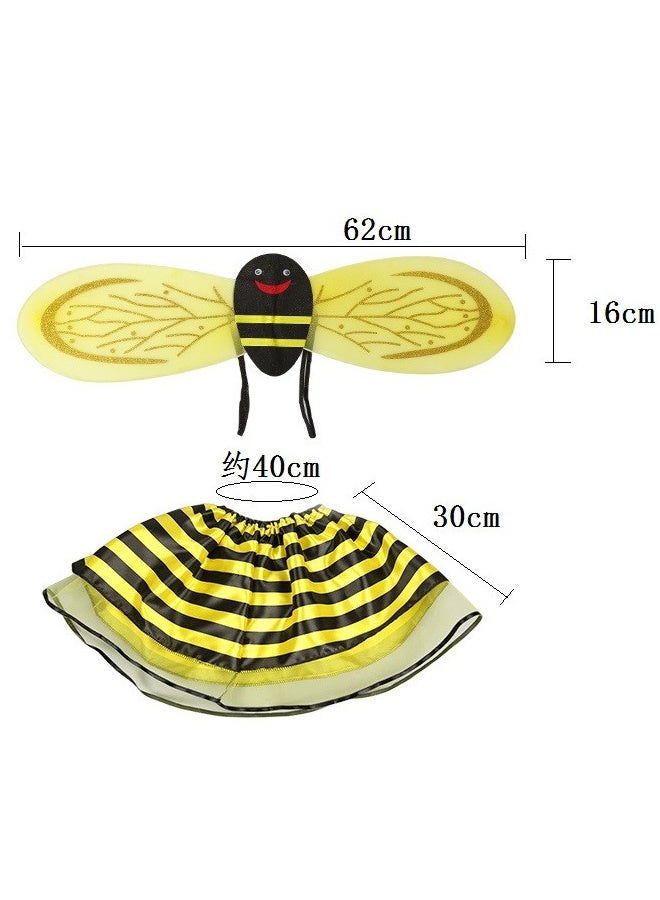 Girls 4 Piece Bee Costume With Wings, Headband, Skirt and Wand Skirt Costume - Image 3