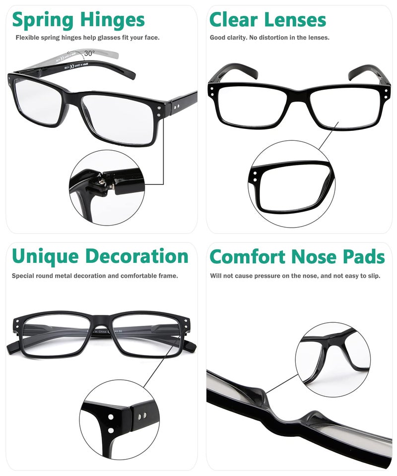 Eyekepper 5 Pack Reading Glasses for Men Spring Hinges Classic Readers Black Frame +1.25 - Image 5