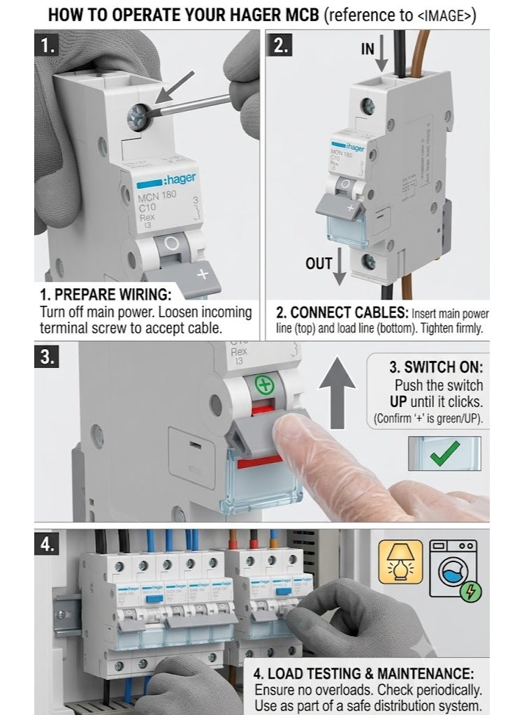 Hager Miniature Circuit Breaker - MCB 1Pole 10A 6kA MCN110 France - Image 3