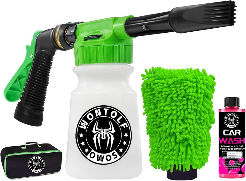 Wontolf Car Wash Foam Gun Foam Cannon + Car Wash Soap - Microfiber Wash Mitt - Car Foam Sprayer Foam Blaster - Connects to Garden Hose - Car Wash Kit - Car Accessories for Men - Image 1