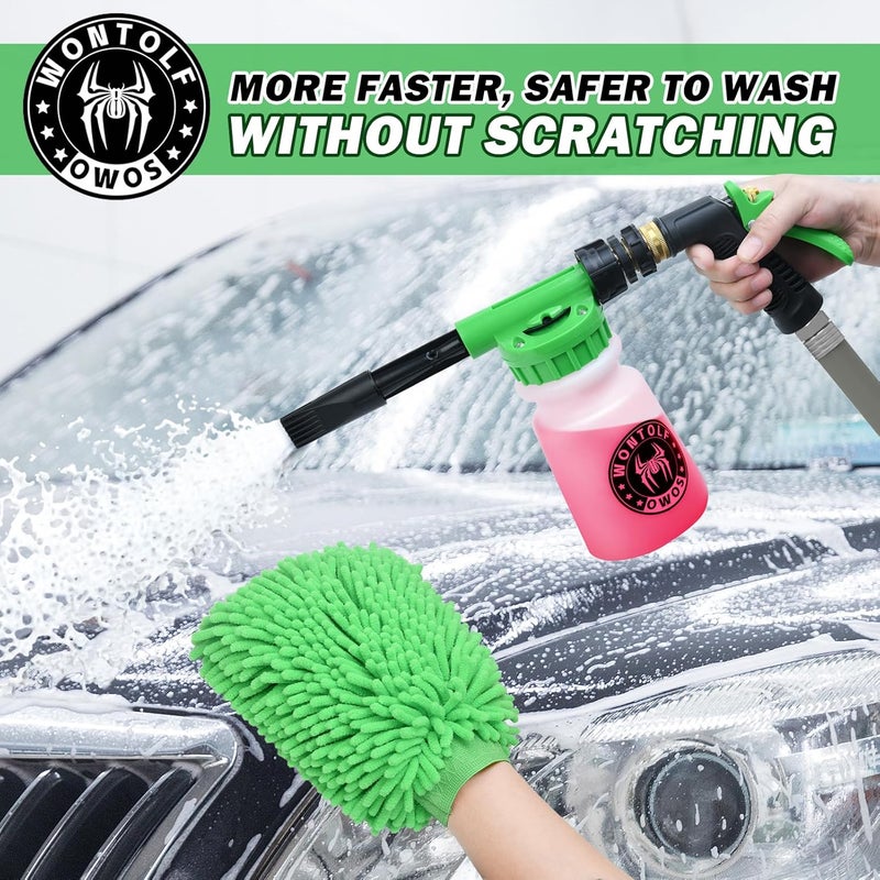 Wontolf Car Wash Foam Gun Foam Cannon + Car Wash Soap - Microfiber Wash Mitt - Car Foam Sprayer Foam Blaster - Connects to Garden Hose - Car Wash Kit - Car Accessories for Men - Image 3