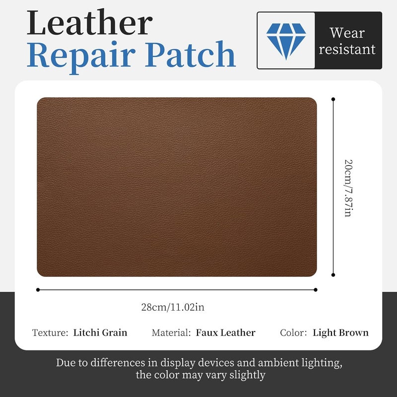 Fadoub Leather Repair Patch Tape Self-Adhesive, 8x11In Heavy Duty Vinyl Patch, Leather Repair Kit for Furniture, Sofa, Couch, Office Chair, Car Seat, Car Interior(Light Brown) - Image 2