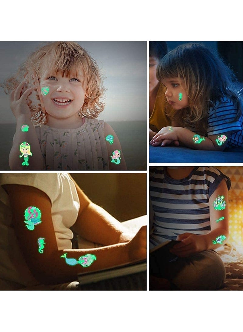 قوس قزح أورينبو 20 ورقة وشم مؤقتة تتوهج في الظلام، ملصقات وشم وهمية مقاومة للماء، وحيد القرن المضيء، حورية البحر، الفضاء الخارجي، وشم ديناصور كرتوني للأطفال الأولاد والبنات، لوازم الحفلات - Image 3