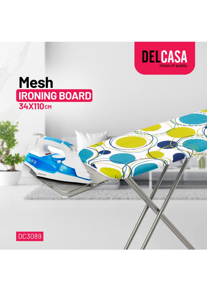 DELCASA Delcasa 110x34 cm Ironing Board Ironing Table assorted color with Powder Coated Carbon Steel Iron Table with Adjustable Height Mechanism Heat Resistant Cotton Cover  - Image 4