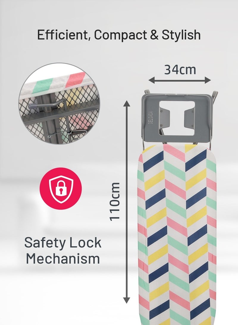 Delcasa 110x34 cm Ironing Board Ironing Table assorted color with Powder Coated Carbon Steel Iron Table with Adjustable Height Mechanism Heat Resistant Cotton Cover - Image 5