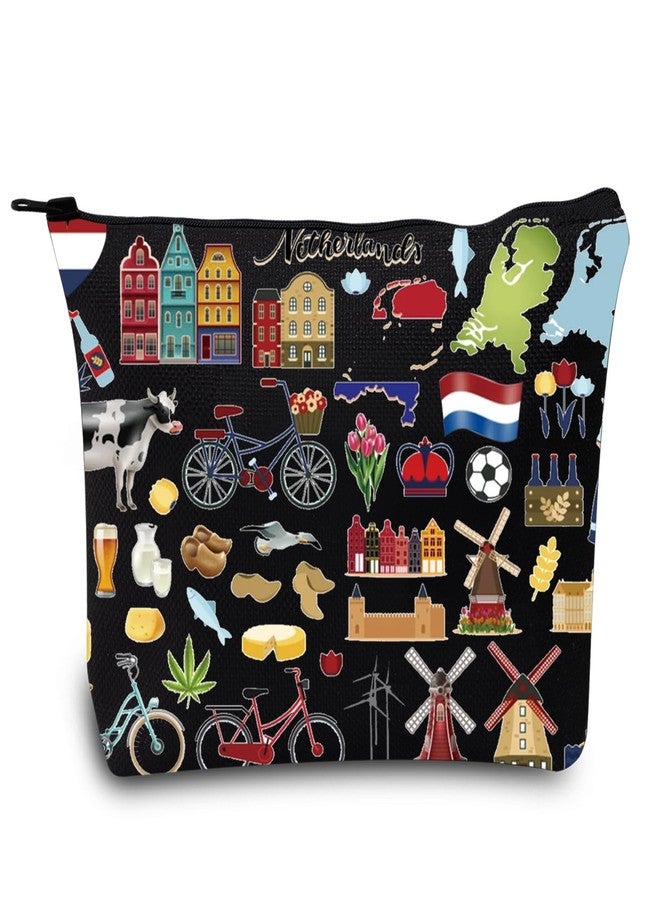 LEVLO Netherlands Map Iconic Traditional Souvenir Gift Holland Travel Pouch Bag Netherlands Vacation Gift Netherlands Zipper Pouch Bag (Netherlands Black) - Image 1