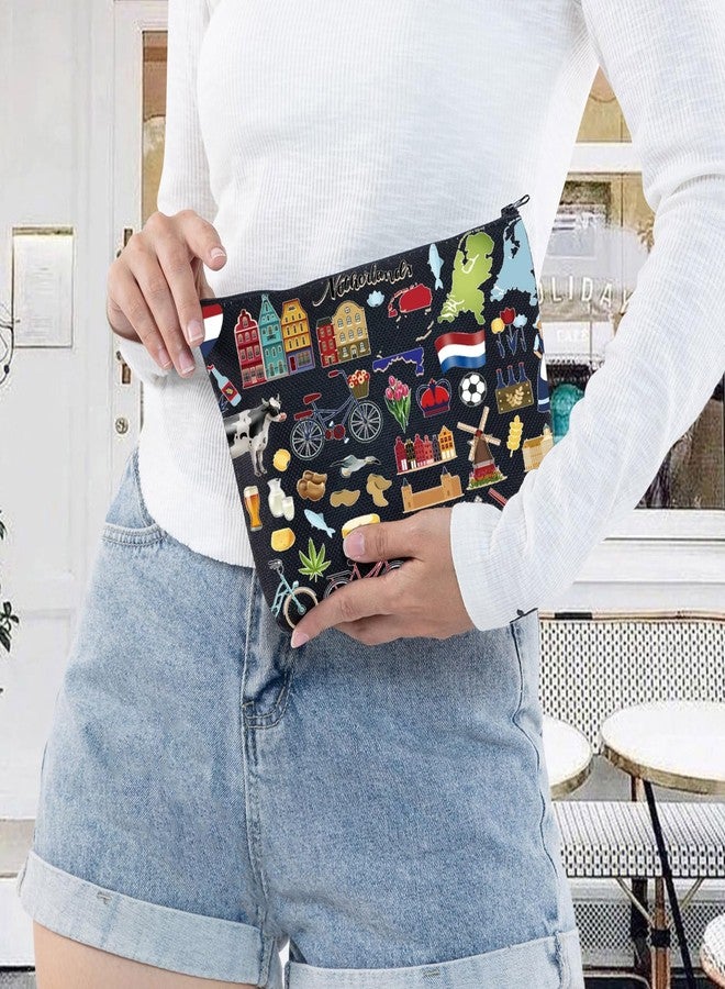 LEVLO Netherlands Map Iconic Traditional Souvenir Gift Holland Travel Pouch Bag Netherlands Vacation Gift Netherlands Zipper Pouch Bag (Netherlands Black) - Image 5