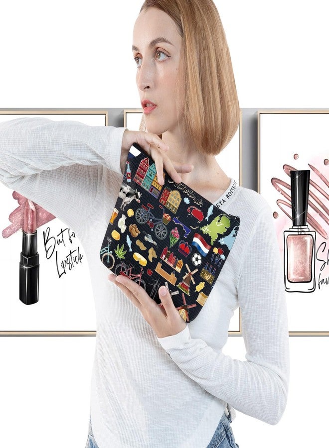 LEVLO Netherlands Map Iconic Traditional Souvenir Gift Holland Travel Pouch Bag Netherlands Vacation Gift Netherlands Zipper Pouch Bag (Netherlands Black) - Image 3