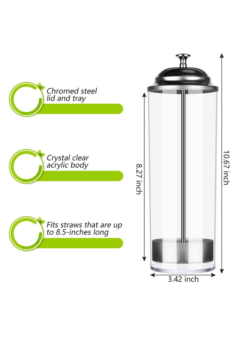 Generic - Straw Dispenser, Stainless Steel Plastic Drinking Straw Organizer Container with Lid, Transparent Drinking Straw Holder (27cm / 10.6in, Drinking Straw is Not Include) - Image 1