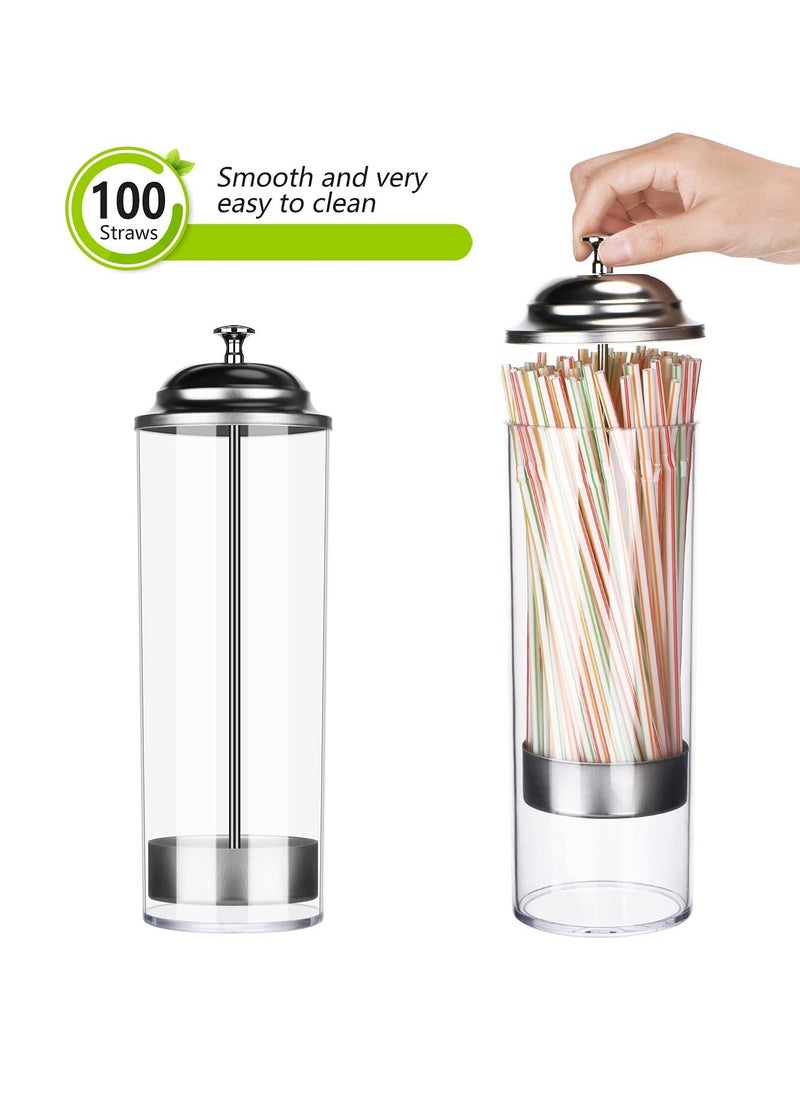 Generic - Straw Dispenser, Stainless Steel Plastic Drinking Straw Organizer Container with Lid, Transparent Drinking Straw Holder (27cm / 10.6in, Drinking Straw is Not Include) - Image 1