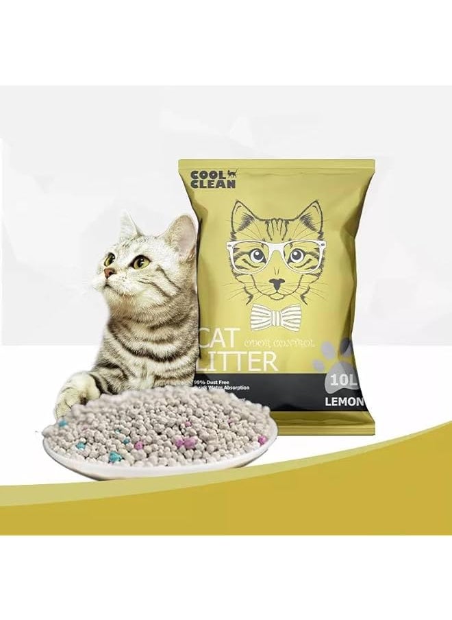 ECVV - Cool Clean Clumping Cat Litter Minerals Litter Sand It'S Fast Clumping And Highly Absorbent Nature Ensures Your Cat To Come Back To Its Cat Litter Box With Comfort Lemon 10 Liter - Image 1