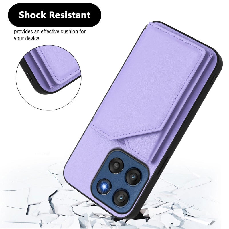 HuHa Case Cover For Motorola Edge 60 Stylus 5G Skin Feel Four Card Slots Phone Case with Wrist Strap(Purple) - Image 3