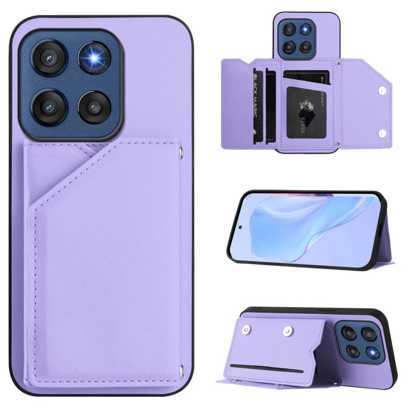 HuHa Case Cover For Motorola Edge 60 Stylus 5G Skin Feel Four Card Slots Phone Case with Wrist Strap(Purple) - Image 1